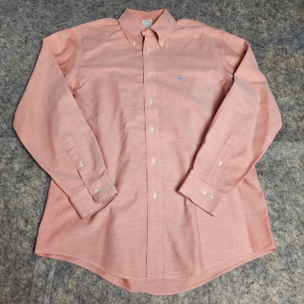 Brooks Brothers Milano Dress Shirt Men L Orange Long Sleeve Button Down Preppy